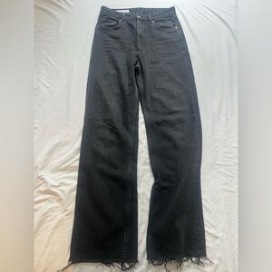 Zara High Rise Wide Leg Black Frayed Jeans size 6 (EUR 38)